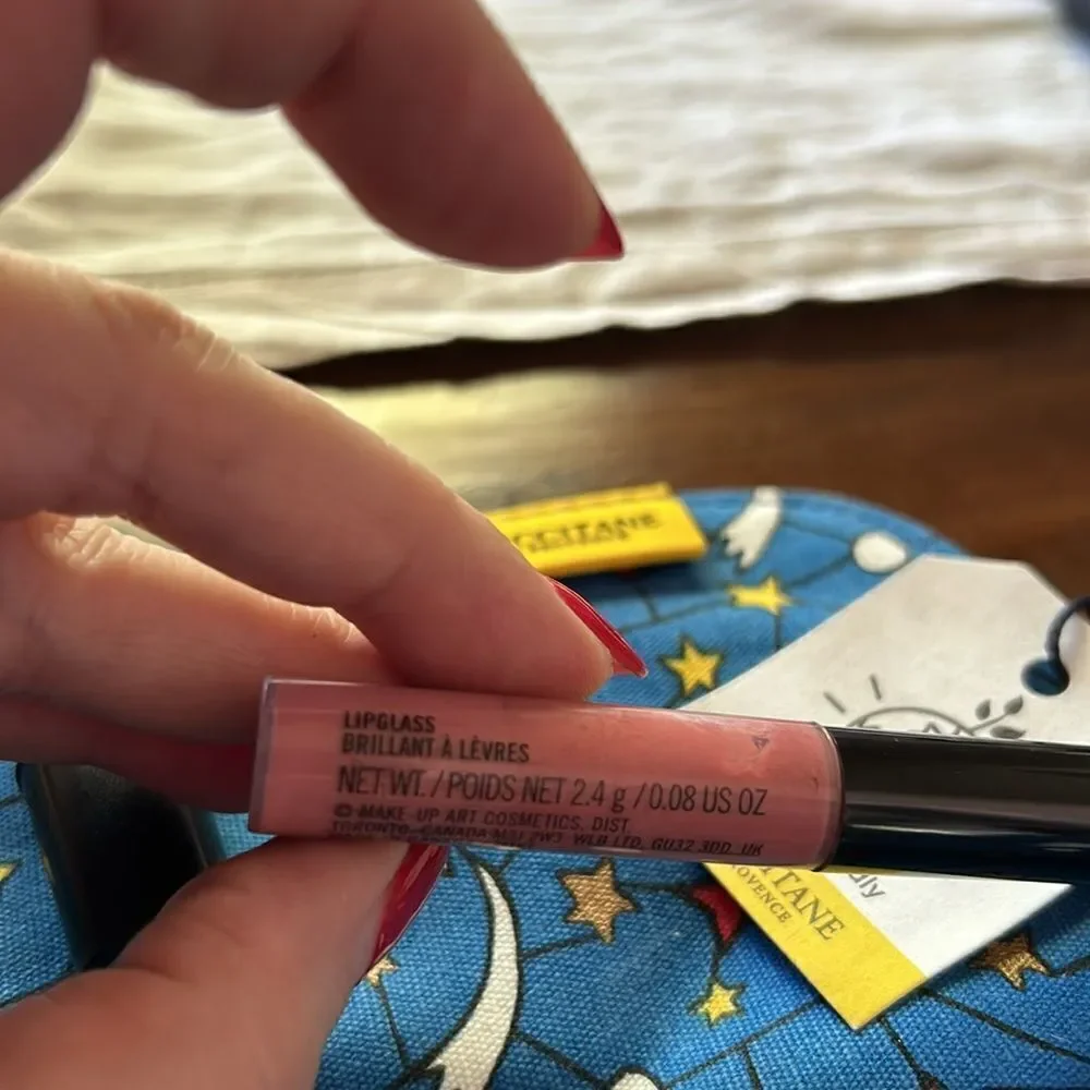 Mac 2 mini lipsticks and 1 lipglass l’Occitane new cosmetic bag